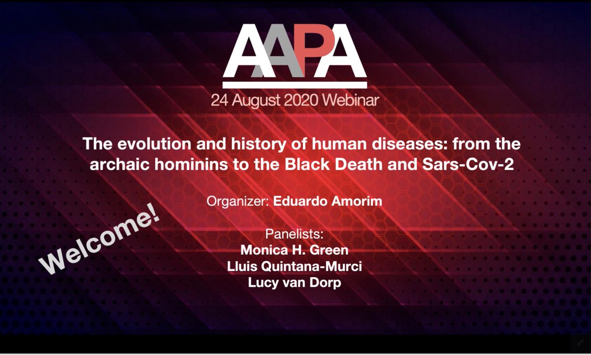 First of  @PhysAnth's monthly webinars, on the evolution of health and history of human diseases.  #AAPAWebinars is the hashtag I think