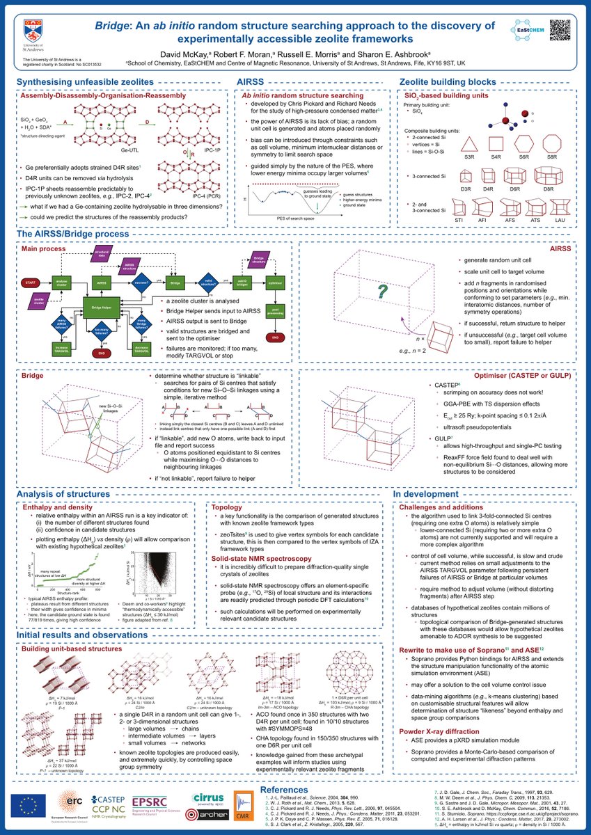 Here's my #ScotCHEM2020 poster!

"Bridge: An ab initio random structure searching approach to the discovery of
experimentally accessible zeolite frameworks" #ScotCHEM2020