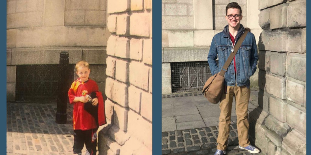 tcdglobal's tweet photo. “My Dublin experience has been nothing short of romantic”. Liam from the US pictured aged 5 visiting @tcddublin for the 1st time & has now finished his 1st yr in the #TrinityColumbia #DualBA. Excited to welcome our new intake of students to campus #columbiadualba #trinitycolumbia https://t.co/6xRfszjvpb