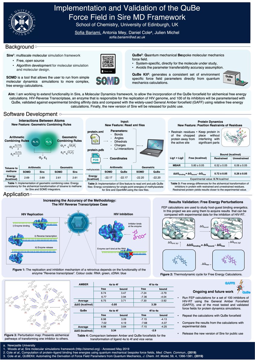 Interested in #compchem and #forcefields? Have a look at my poster submission for  #ScotCHEM2020:
"Implementation and Validation of the QuBe Force Field in Sire MD Framework"
Any questions/comments are welcome! 👩‍💻👩‍🔬
<a href="/EdinburghChem/">Chemistry Edinburgh</a> <a href="/CHEMScot/">ScotChem</a>