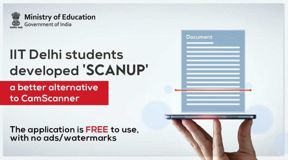 DrRPNishank's tweet photo. 1st Year students of @iitdelhi developed 'ScanUp,' a document scanning application for the nation, motivated by the Hon'ble PM Shri @narendramodi's call for an #AatmanirbharBharat.
Great work, students! 👍
https://t.co/BvTcGSc9TD
#MakeInIndia
#VocalForLocal https://t.co/8wIvbbVGWC