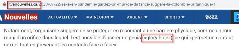 CANADA : "Essayez le «glory hole» pour des relations sexuelles plus sûres pendant le coronavirus"Non ce n'est pas une blague mais une recommandation du CDC. #BalanceTaMesureStupide  #CoronaCircus