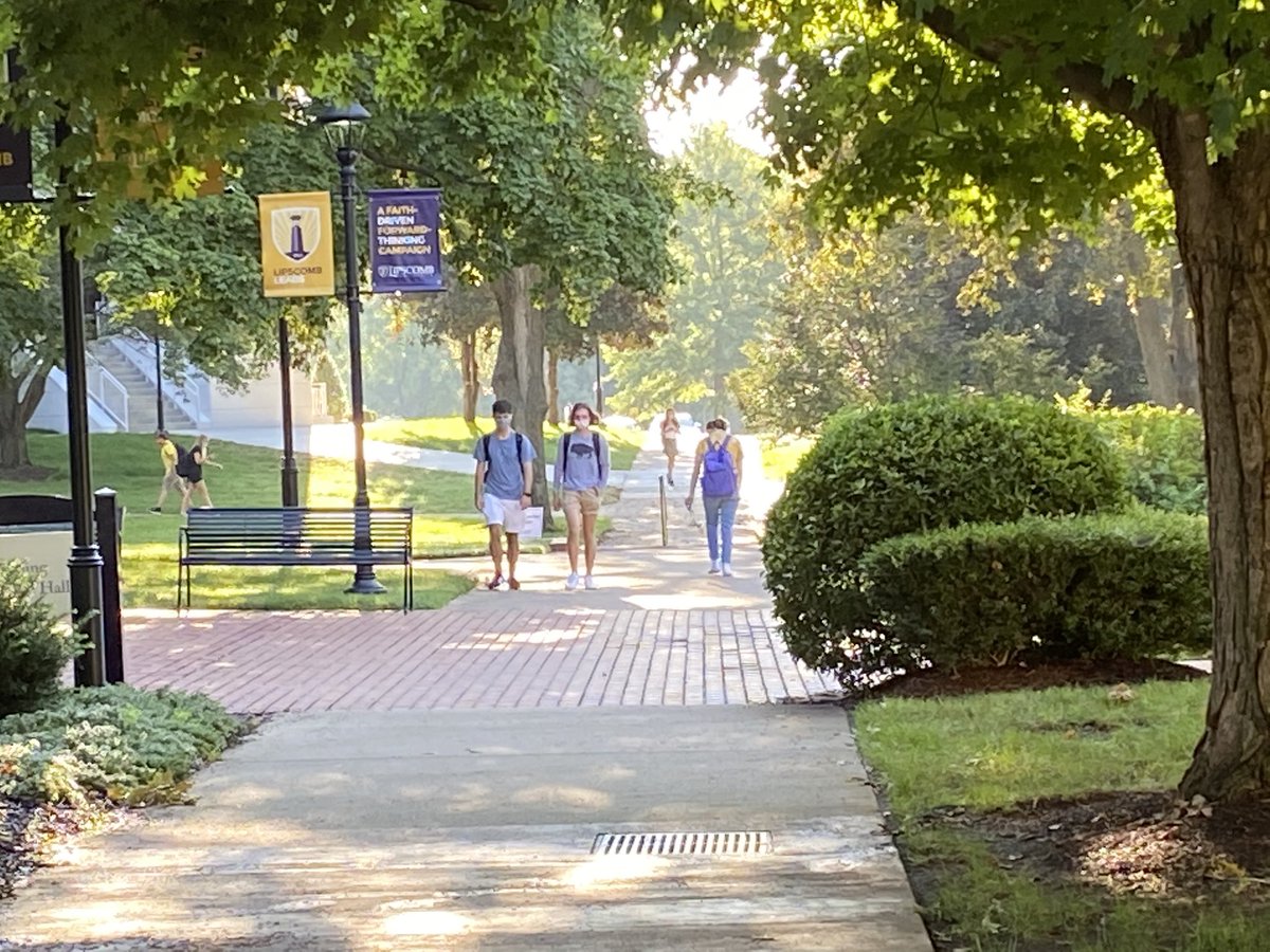 lipscomb's tweet photo. Annnddd we’re BACK!! Classes begin today and we are so excited for the campus to come to life again! Let’s all remember to be smart and do our part because All Bisons Care! #LipscombStrong 💜💛 https://t.co/oLioybyzDx