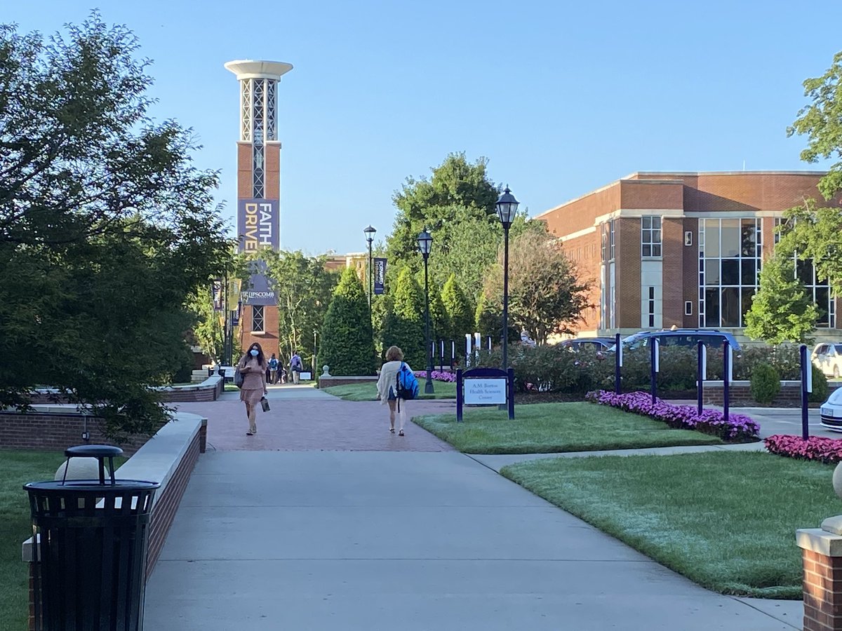 lipscomb's tweet photo. Annnddd we’re BACK!! Classes begin today and we are so excited for the campus to come to life again! Let’s all remember to be smart and do our part because All Bisons Care! #LipscombStrong 💜💛 https://t.co/oLioybyzDx