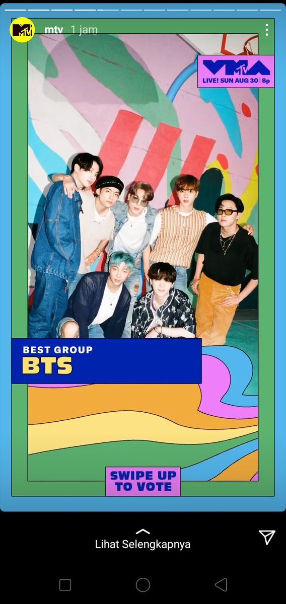 sweettenner's tweet photo. Voting @BTS_twt di instagram story MTV. 
swipe up aja di tampilan story yg gambar BTS. https://t.co/PbHK59knSw