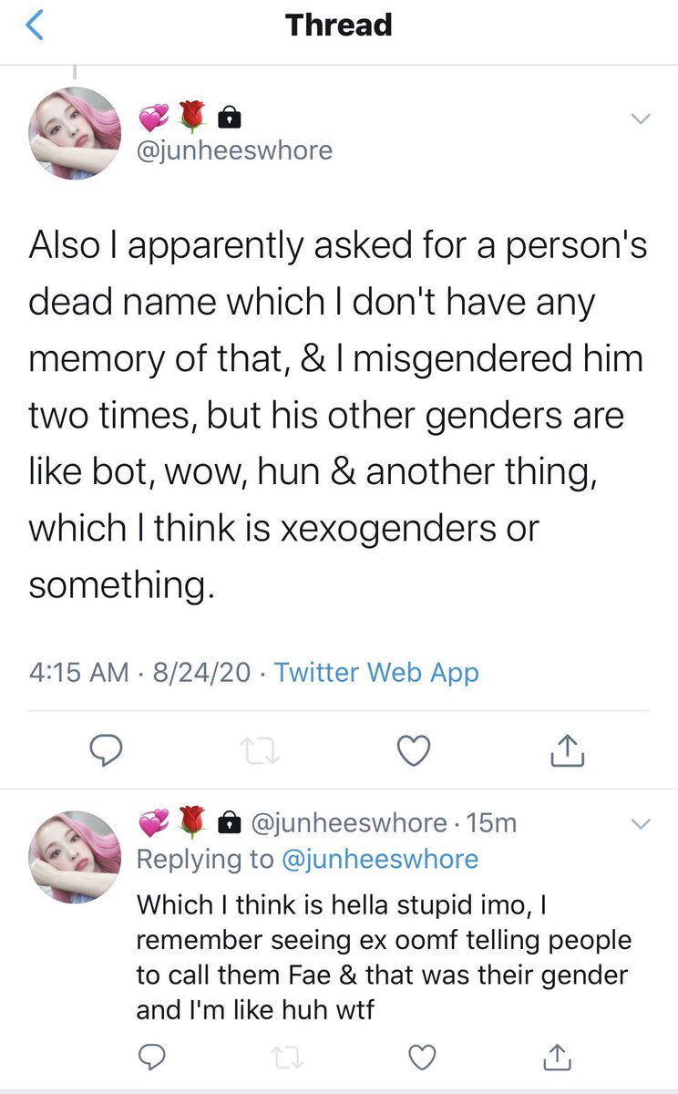 tw transphobia / ableism she doesn't stop.. this is tiegan ( @bksbabie)'s priv account where she is invalidating the person she asked for the deadname of. how do you mock someone's pronouns continuously as a cis person...