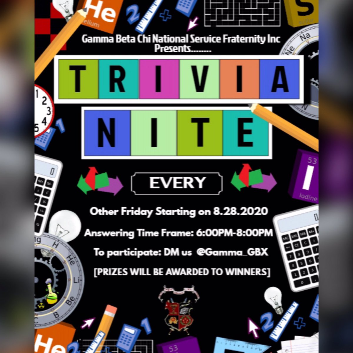 gammachapter04's tweet photo. “The First Correct Answer Will Win A Prize” brought to you from Gamma Beta Chi!

Join us for our upcoming Bi-Weekly Panther Trivia Series starting this Friday August 28th, 2020! 
This you don’t want to miss💪🏾 https://t.co/8QFErpTucO