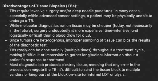 5/Now, TBs, just like LBs, which I'll talk about in a moment, have advantages and disadvantages, summarized below:Bottom Line: We think TBs, now and in the future, are absolutely vital to cancer care. LBs will not replace TBs, except in cases where TBs aren't possible.