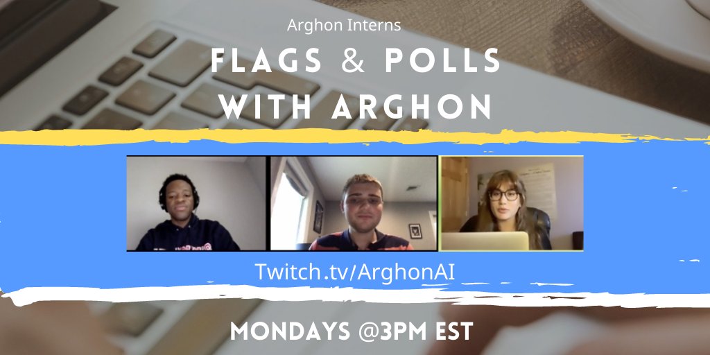 ArghonAI's tweet image. Our Arghon Interns are hosting another episode of Flags and Polls on Twitch Today! 
Scenario Hints: AI for social media and AI for admin roles. Join our newest Arghon team members and let us know what you think of the conversation! 

#techconvos #AI #AIelite #Twitch #technology
