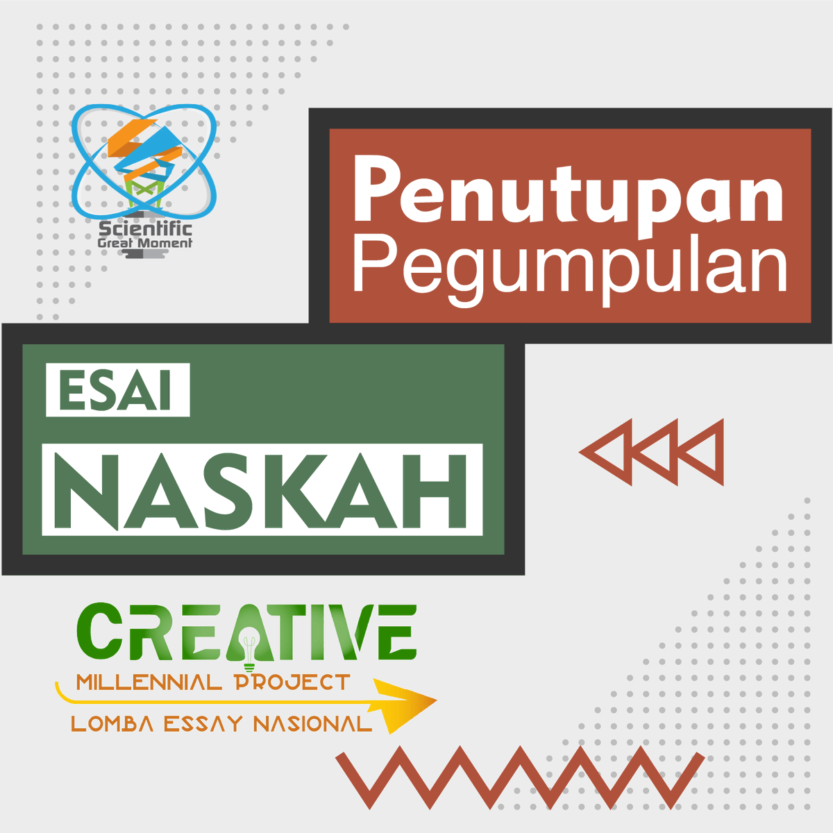 SGM_ARSC's tweet photo. [PENGUMPULAN NASKAH ESAI RESMI DITUTUP]
Hallo sobat Tizerr!!
Gimana nih kabarnya?
Harus tetep semangat dong ya pastinya. Waktu pengiriman dan pengumpulan berkas udah resmi ditutup nih 😥 https://t.co/KzWrYY2PJV