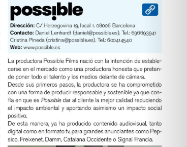Corresponsables's tweet photo. La productora #PossibleFilms se ha comprometido con una forma de producir #responsable y #sostenible. Más iniciativas de #RSE en el #AnuarioCorresponsables2020 👉 https://t.co/vLRRdbsyPN https://t.co/n7nUlJGHnP