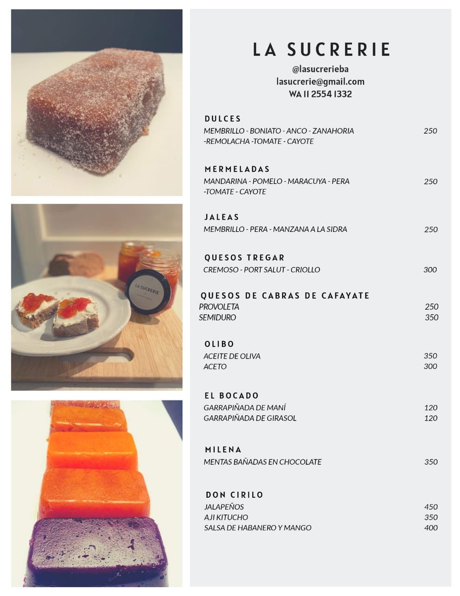 Nuestra lista de precios, no se olviden de preguntar por las pequeñas ediciones especiales que van variando cada semana.