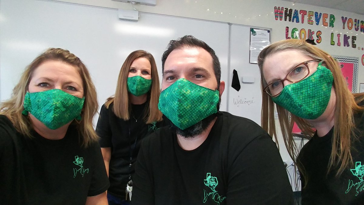 The <a href="/EubanksDragons/">Eubanks Intermediate</a> 6th grade Math Department rocked our Dragon Masks and we rocked the 1st day of school. 
#EISFamily #DragonStrong #DragonsFirstDay20 
<a href="/MrsCalvinEIS/">Nancy Calvin</a> @mr_jjennings <a href="/ms_lrod/">Laura Rodriguez</a>