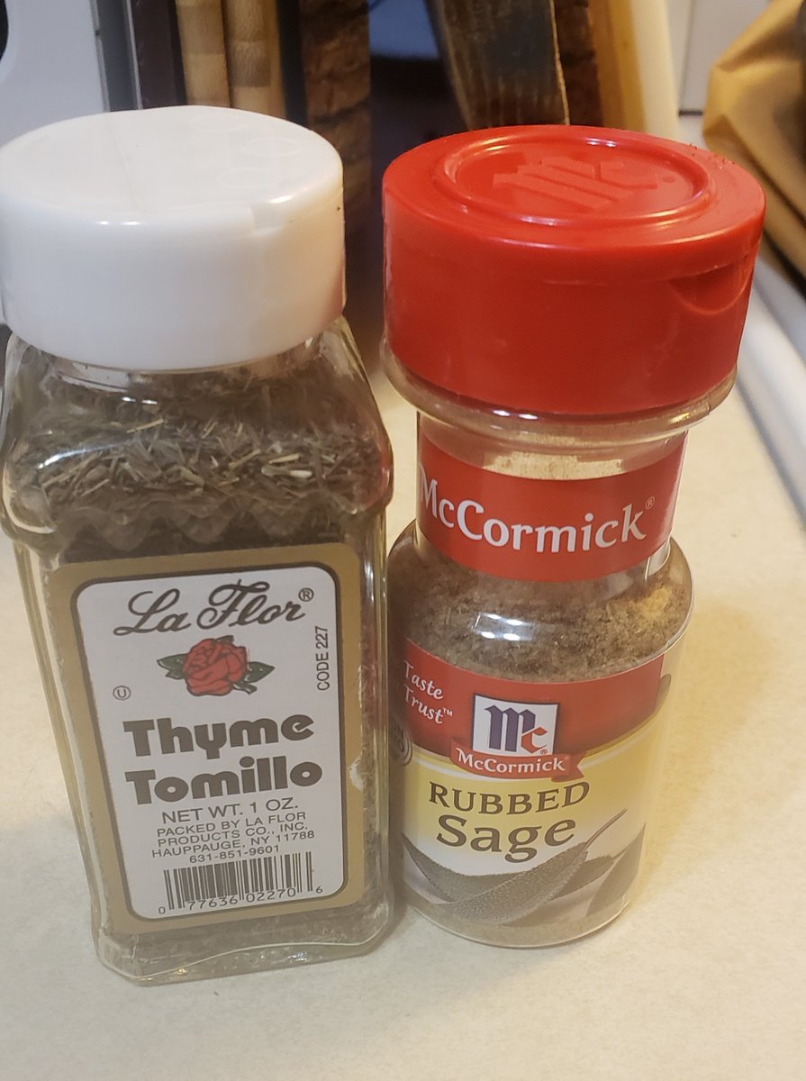 I did NOT have poultry seasoning. But since the recipe called for so little, I fudged it by looking for "poultry seasoning ingredients" and pretty much the whole Google world agreed it was mostly sage and some thyme, plenty of which I had on hand. (GET IT, THYME ON MY HANDS)