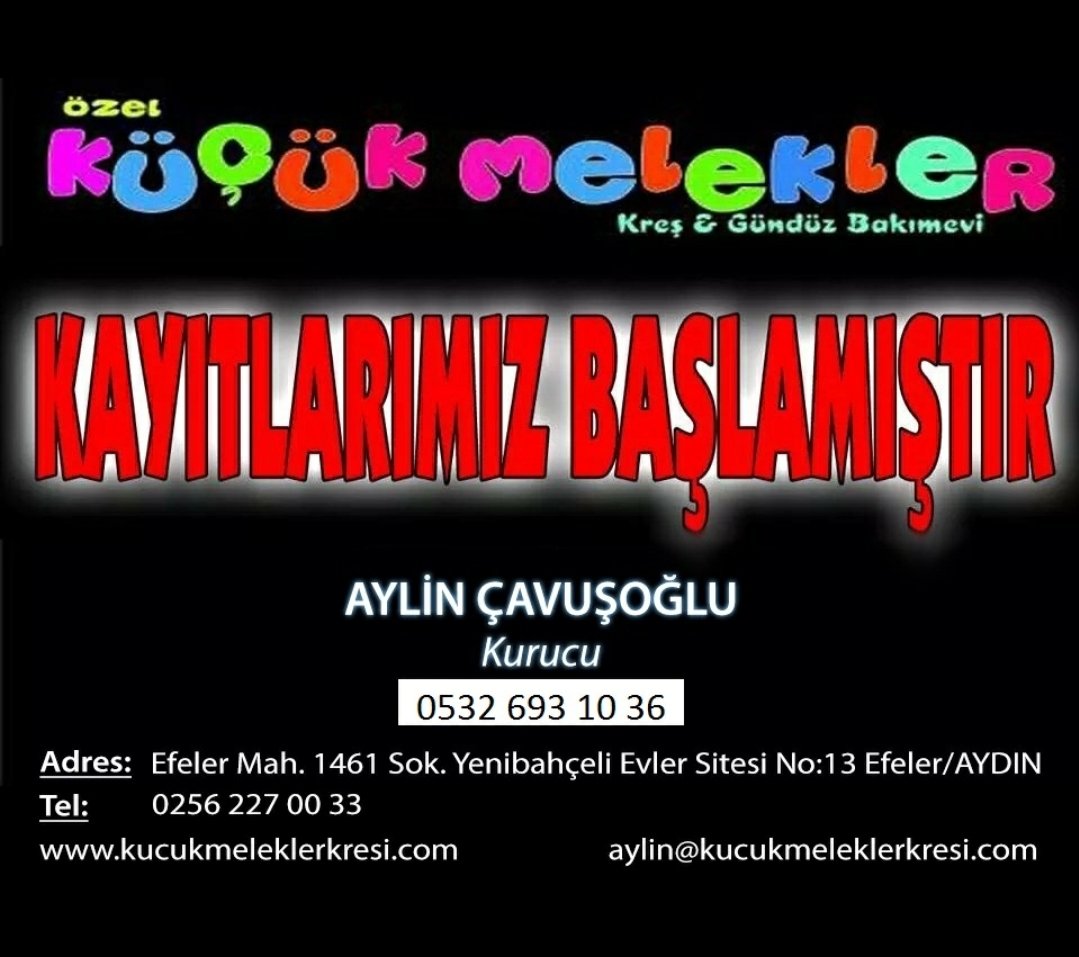 KMelekler's tweet photo. 😇😇 ÖZEL KÜÇÜK MELEKLER KREŞİ 😇😇
2020 - 2021 EĞİTİM YILI YENİ KAYIT ve KAYIT YENİLEME DÖNEMİMİZ BAŞLADI.
0-6 YAŞ SINIF GRUPLARIMIZ MEVCUTTUR.
🌐 https://t.co/AAoC5vnqNI
☎️ 0256 227 00 33 / 0532 693 10 36
🏡 Efeler Mahallesi 1461 Sokak Yeni Bahçelievler Sitesi No:13 AYDIN https://t.co/Ny1JHpsbgL