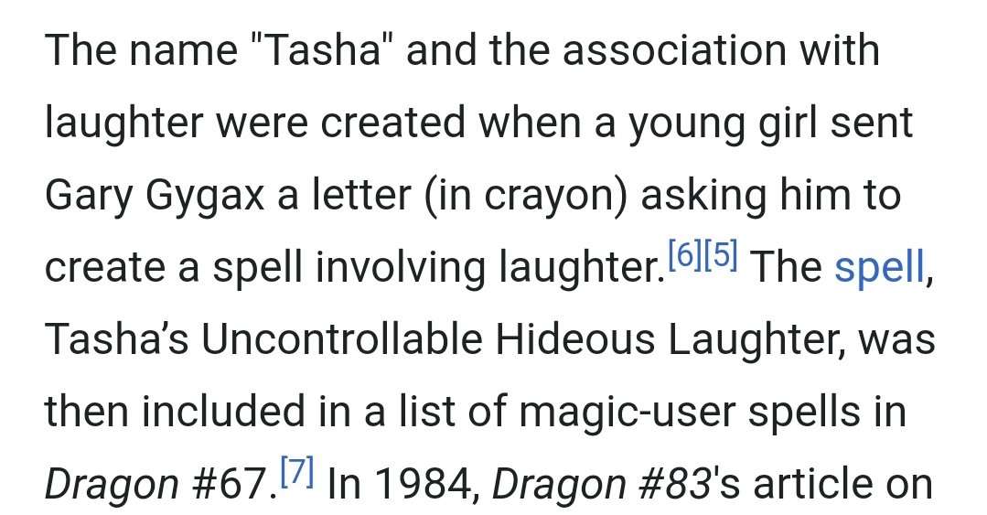 Oh wotc is releasing a book on Tasha?Hey remember how Tasha exists because a girl sent a crayon letter to Gygax and wanted a spell involving laughter and then he wrote the character around it to be an evil seductress