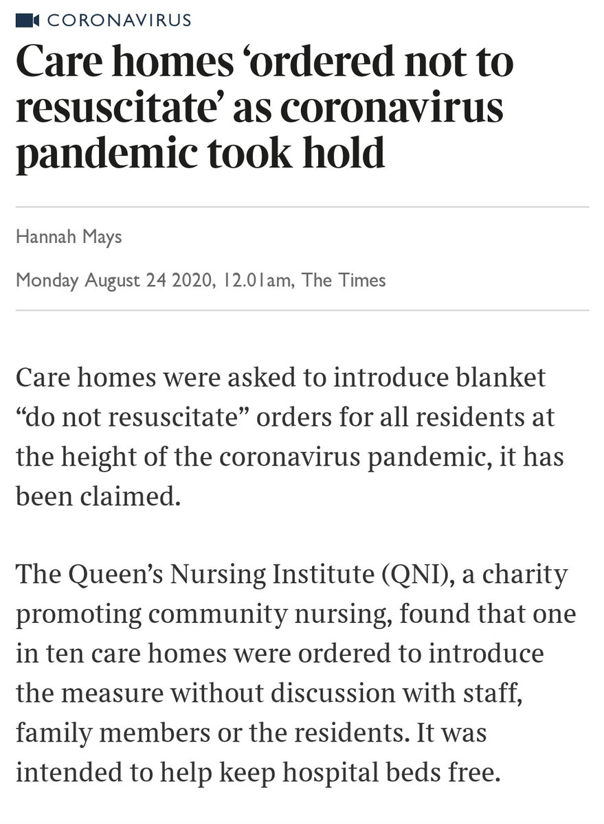 And therefore a widespread rapid pandemic was inevitable - which led to the emergency hospitals and morgues, stopping trace and test, issuing the do not resuscitate orders for the infirm and pushing covid-positive cases into care homes to Protect The NHS