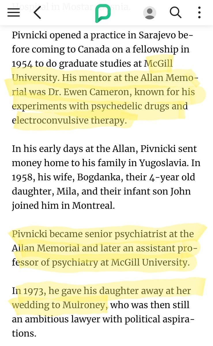 Fun Facts About Mulroney1) Did you know that Brian Mulroney's father-in-law was Dimitrije Pivnicki, whose mentor was Canadian MK-Ultra doctor, Ewen Cameron?