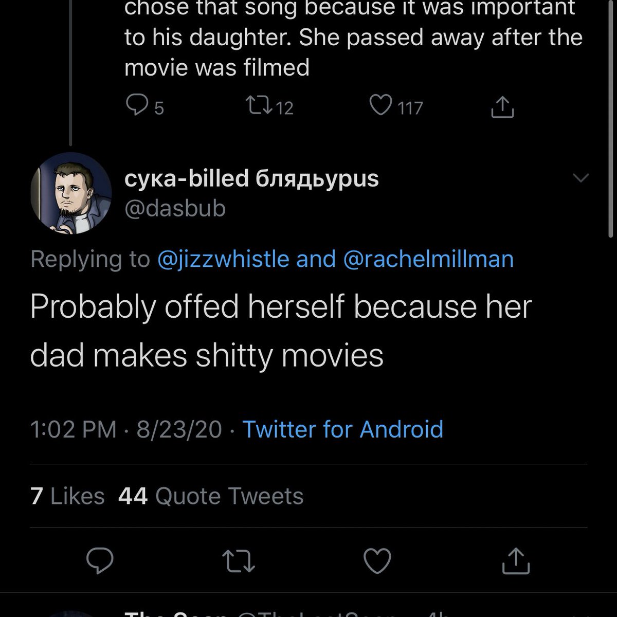 Zack and his family suffered an awful tragedy years ago, when his daughter Autumn commited suicide. And people STILL TO THIS DAY make fun of that tragedy JUST BECAUSE HE MADE MOVIES PEOPLE DIDN’T LIKE. Let that fucking sink in.