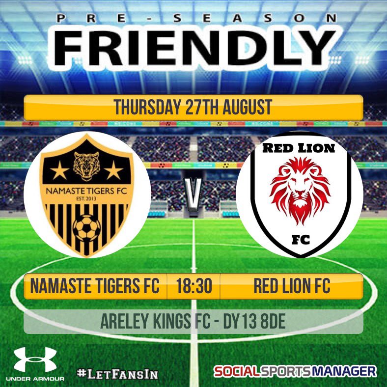 🚨Midweek pre season action🚨
It’ll be a toughie vs Kidderminster Prem Side <a href="/NamasteTigers/">Namaste Tigers FC</a> 

Thursday 27th August
18:30ko
@BDFLofficial