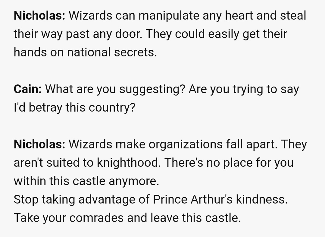 there could also be a parallelism with cain looking for forgiveness (feeling guilty for not having saved the other wizards from the catastrophe; see: his affection stories) & not being given any, especially from the reign/people of central