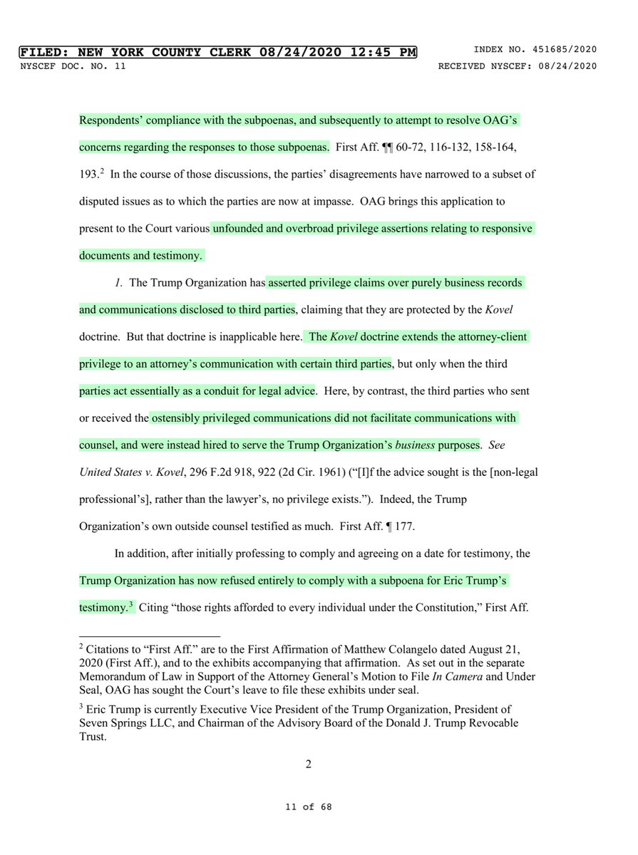 TRUMP ORGANIZATIONDJT HOLDINGS LLCDJT HOLDINGS MANAGING MEMBERSEVEN SPRINGS ERIC TRUMPCHARLES MARTABANOMORGAN, LEWIS & BOCKIUSSHERI DILLON“ongoing confidential civil investigation into potential fraud or illegality under Executive Law § 63(12)” http://iapps.courts.state.ny.us/iscroll/SQLData 