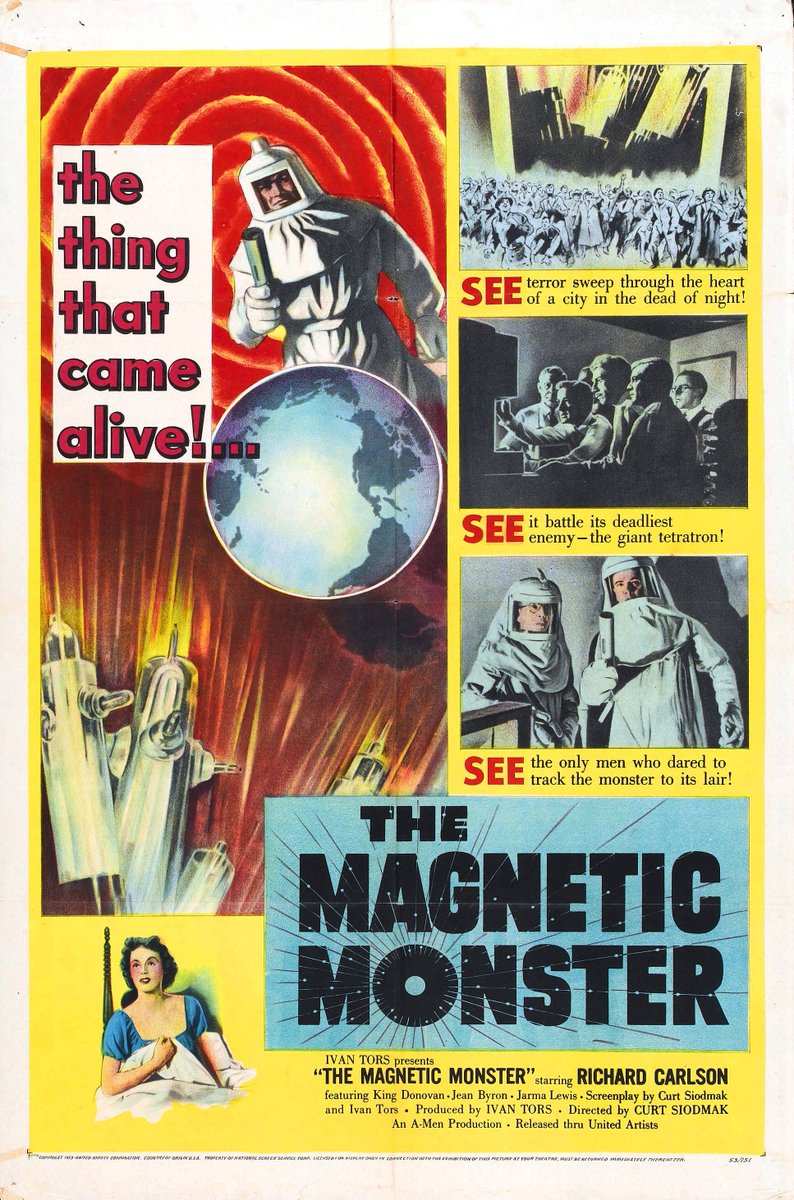 37. EL MONSTRUO MAGNÉTICO (1953)La CF de la época también podía ser seria y científica, aun dentro de los presupuestos exiguos. Como este thriller de investigación donde un isótopo radioactivo amenaza con provocar una reacción en cadena que destruya el planeta si no lo detienen.