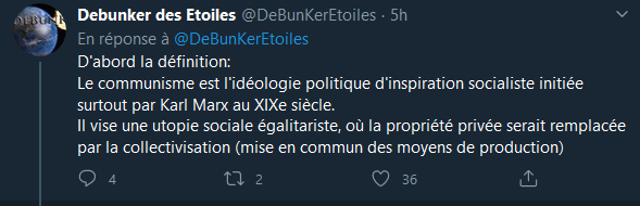 Second tweet, et on voit déjà l’effort d’information qu’à fait notre ami le Debunker. Le socialisme de Marx s’oppose aux autres mouvements socialistes du XIXe siècle sur deux points : l’utopisme et l’idéalisme. Les communistes exècrent l'utopie.