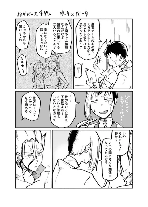 千ゲ/オメガバースのベータ×ベータ
一コマだけモブの百合カップリングがいます 