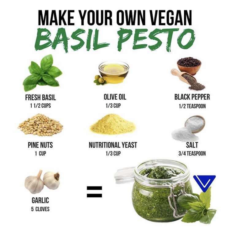 afrovegnsociety's tweet photo. Add some flare to your Italian-inspired dishes with this simple pesto recipe by @Blkvegansocial! You can probably use cashews instead of pine nuts if they’re not accessible to you💚⁠ #vegantips https://t.co/a3df4OO0AG