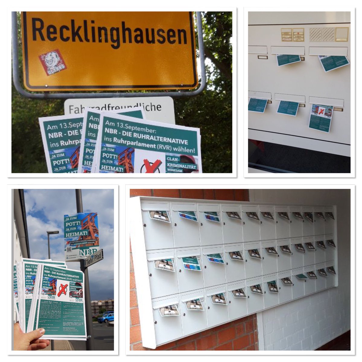 ruhralternative's tweet photo. #Ruhrparlament #NBR: Auch in der Stadt #Recklinghausen sind derzeit Aktivisten unterwegs, um unsere Infoflugblätter zur #RVR-Wahl an die örtliche Bevölkerung zu verteilen. Am 13. September muß es heißen: JA zum #Pott, JA zur #Heimat! • NBR - Die #Ruhralternative wählen. https://t.co/TS1FU4mTZK