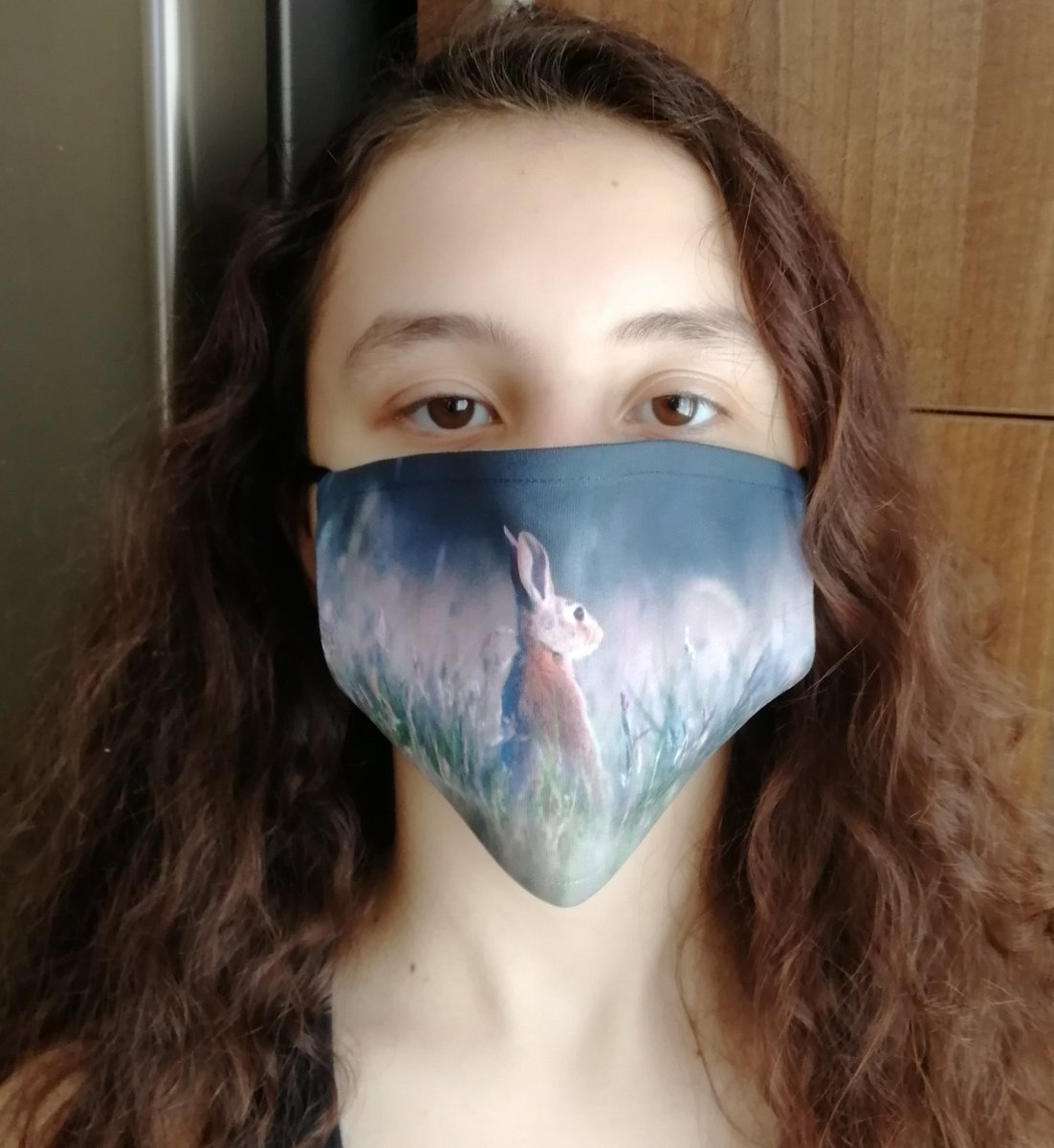 Buy 'Rabbit in the meadow' here; https://www.carlbovis.com/product-page/face-mask-rabbit-in-the-meadow 