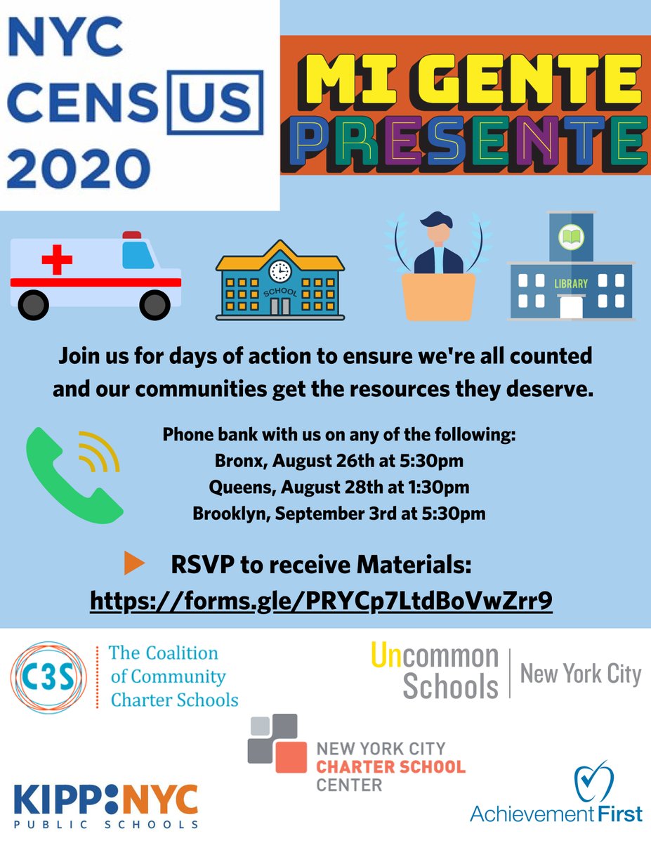 Join us for days of action to ensure we're all counted and our communities get the resources they deserve. Learn more here: bit.ly/3gmGrgF #2020census #charterschools #edchat #nyc #newyorkcity