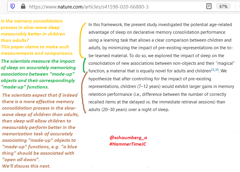 schaumberg_a's tweet photo. Loosely speaking, sleep's important for learning and memory.

Kids have to learn &amp; remember more. Compared to adults, kids also do more slow-wave sleep, which is important for memory.

The scientists measure the effect of sleep on memory in kids and adults
@MCHammer #HammerTimeJC https://t.co/11srqaVoj0