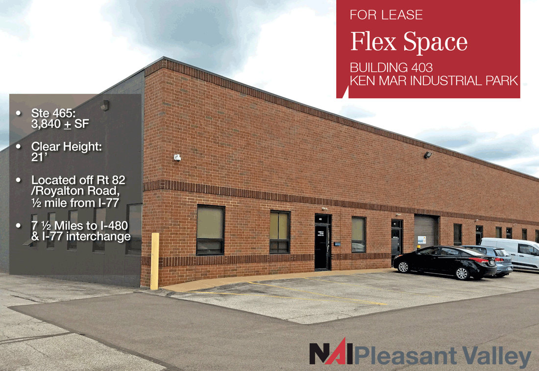 Flex Space for Lease in Broadview Hts., OH! Only 1 space left for lease. Contact <a href="/GerilynGleason/">Gerilyn Gleason, CCIM</a> 216 210 5914 #CRE #NAIPVC ow.ly/L2XC50B7L8w