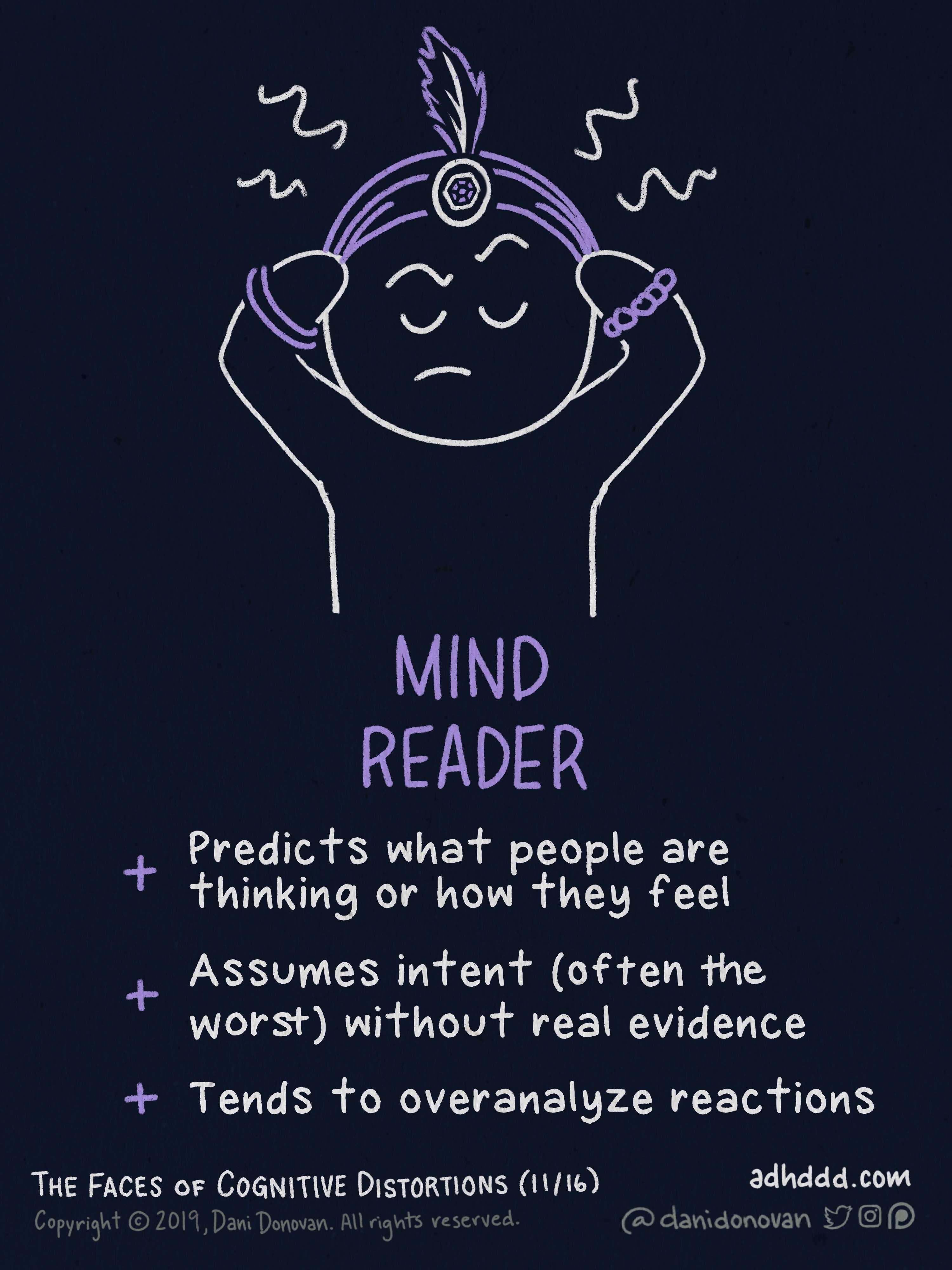 Dani Donovan 🎨 ADHD Comics on X: MIND READING: + Predicts what people are  thinking or how they feel + Assumes intent (often the worst) without real  evidence + Tends to overanalyze
