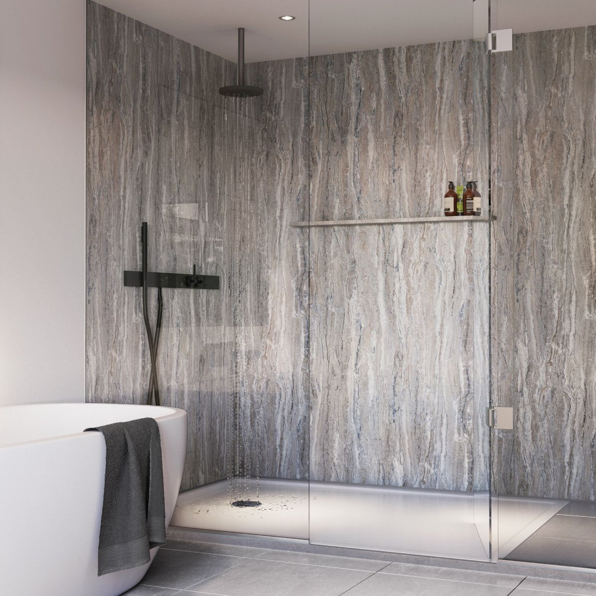 amsplumbers's tweet image. Showerwall is the ultimate versatile easy to fit bathroom wall panelling system, with a moisture-resistant MDF core and high-pressure laminate backing that’s designed to deliver a smooth, watertight finish that’s tough, hard-wearing, stain-resistant and totally hygienic.
