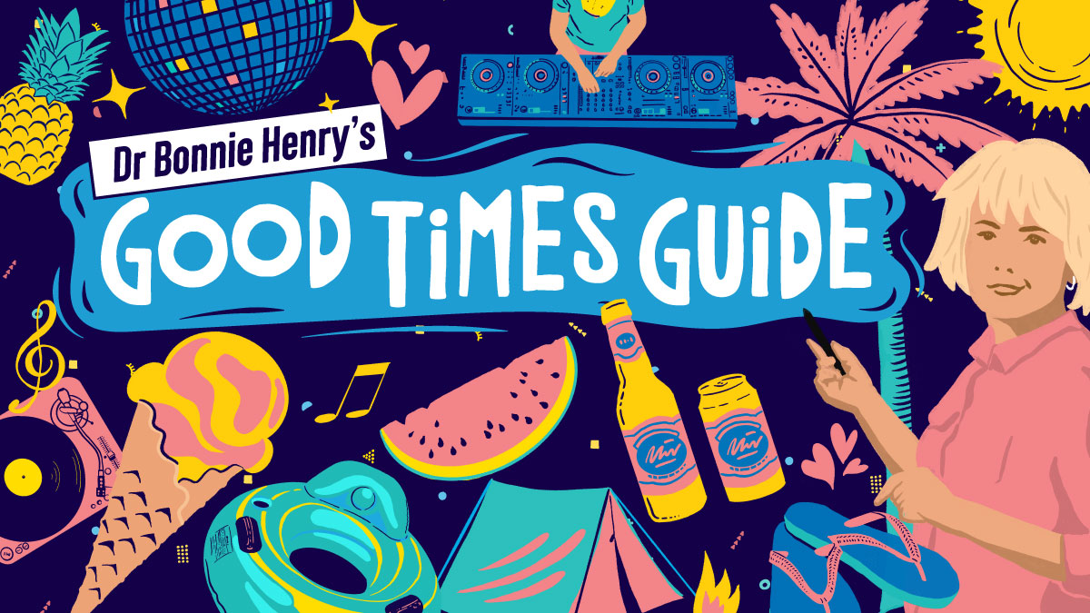 Fraserhealth's tweet photo. Use your #COVIDsense to spread fun, not COVID-19. Check out Dr. Bonnie Henry’s Good Times Guide on how to socialize safely: https://t.co/ZWK83YYSW5 
#COVIDBC #DoYourPartBC https://t.co/4EoZDiRFWw