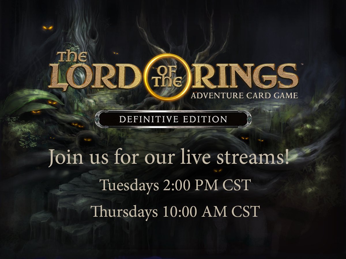 lotracg's tweet photo. It's a new week, and we're ready for another set of streams!  Join us for Lord of the Rings: Adventure Card Game play and chat.  Let's annihilate the maze quest! 

https://t.co/B0ThhrGOZQ
https://t.co/zhOkWGl54a
https://t.co/mK7EOuTgkk
https://t.co/EqMSFLdjyR https://t.co/njA9rlPQC5