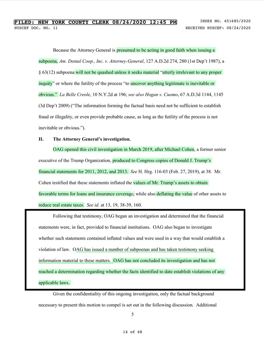 Page 7 footnote ¯\\_(ツ)_/¯“issued a number of subpoenas... taken testimony seeking information material... OAG has not concluded its investigation and has not reached a determination regarding whether the facts identified to date establish violations of any applicable laws..”