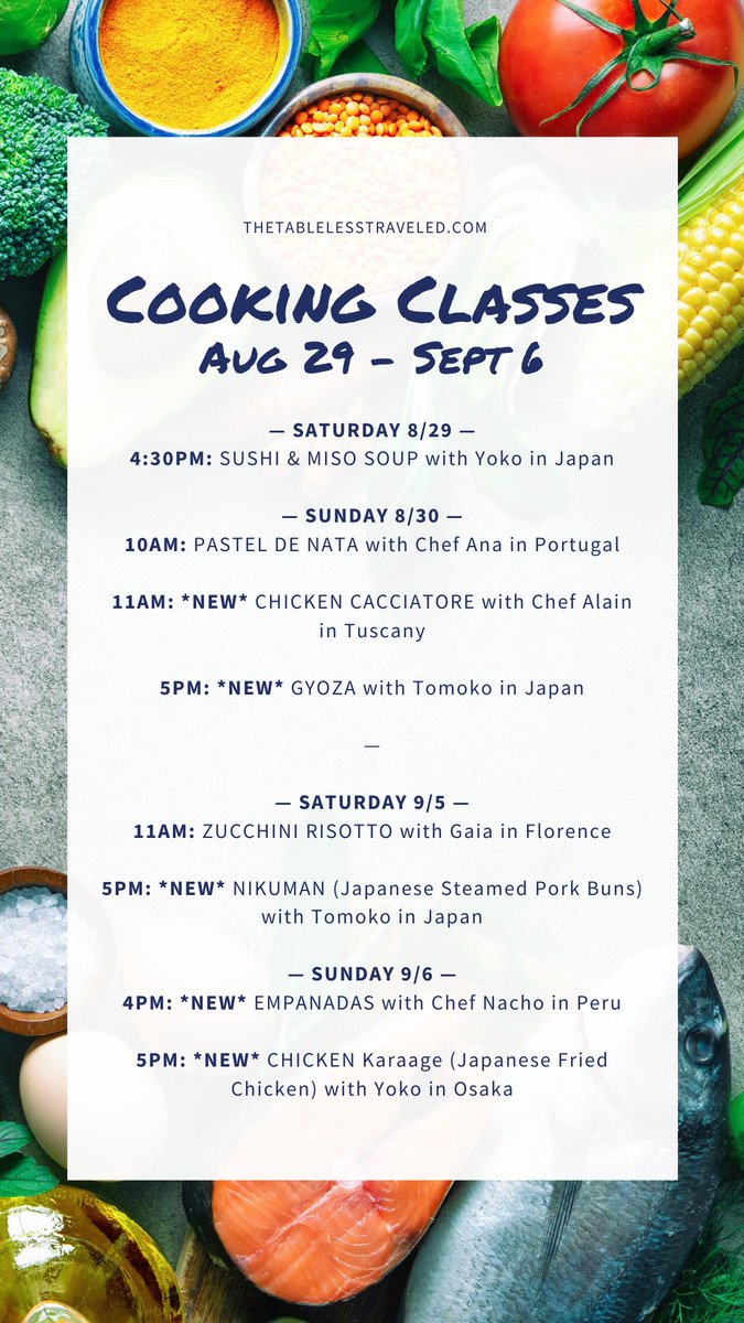 LOTS of brand NEW &amp; exciting Cooking Classes with our International Chefs coming up in the next two weeks!

Who's joining us?? See more and sign up here: thetablelesstraveled.com/cooking-classe…