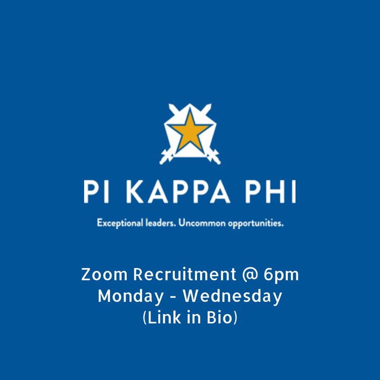 JOIN THE BROTHERS ON ZOOM!!!
Talk to the brothers of Pi Kappa Phi tonight through zoom
•LINK IN BIO!!!