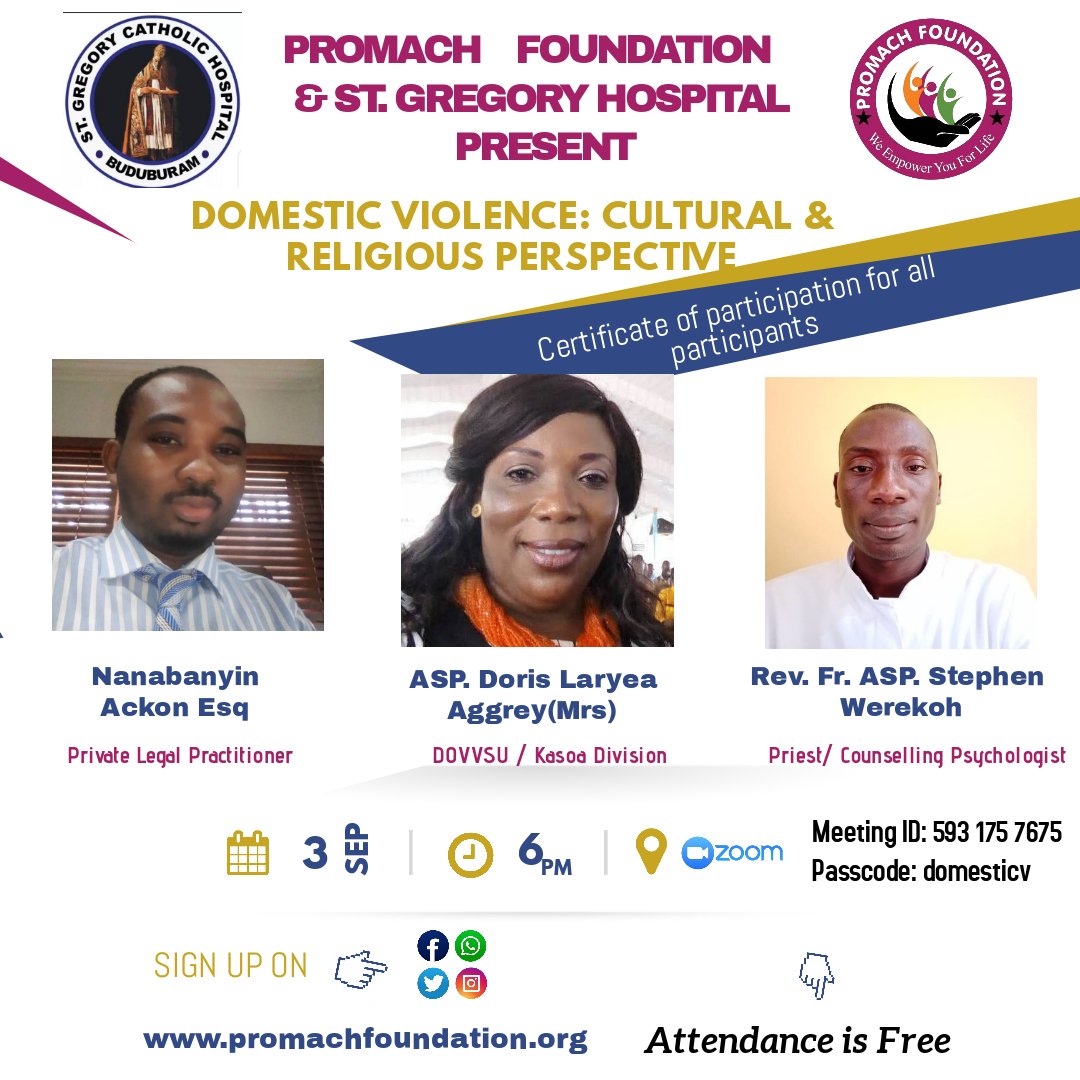Join PROMACH Foundation on our upcoming ZOOM Meeting on 3rd September, 2020@6:00pm #EmmanuelElikplim #BernardJoachimPotakey #MaggieMcCarthy #BrightNudokpo