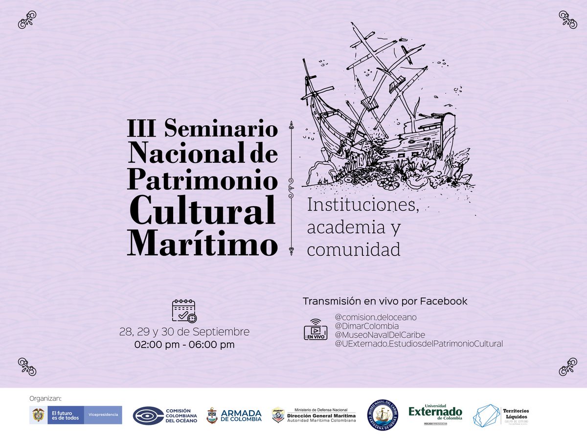 Con el fin de promover el reconocimiento del potencial del Patrimonio Cultural Marítimo, en el mes de septiembre se realizará la III Seminario Nacional de Patrimonio Cultural Marítimo. Evento gratuito en su modalidad virtual. #PatrimonioCultural #ConstruyendoPaísMarítimo
