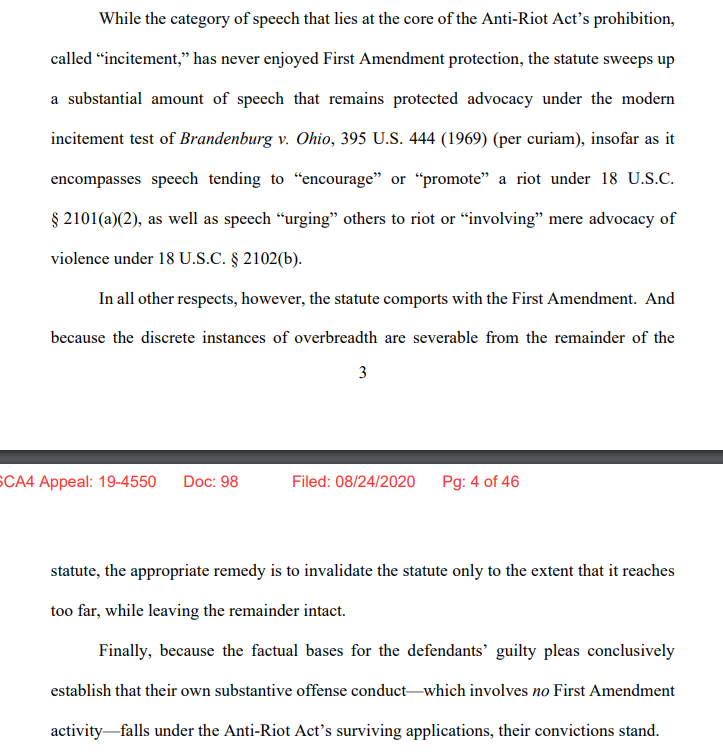 BradKutner's tweet image. #BREAKING: #FourthCircuit upholds conviction of two #UnitetheRight protesters linked to the white supremacist group Rise Above Movement #RAM.

The panel also struck part of state&apos;s anti-riot law. #1A  

Story coming via @CourthouseNews in a bit.