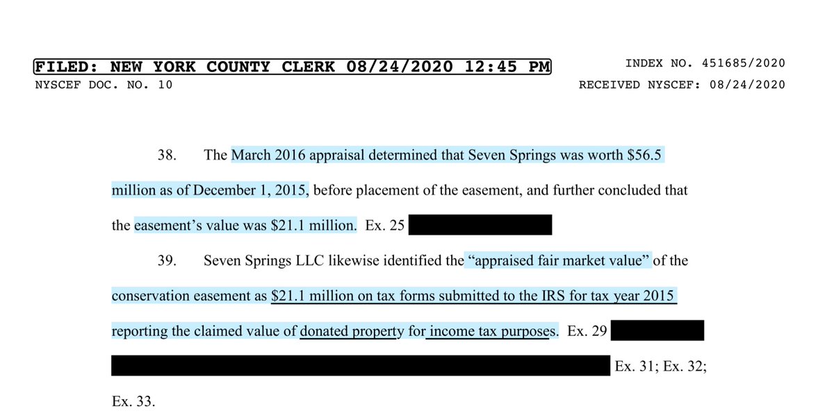 Yet another tiny detail that I’m here for;“Seven Springs LLC.. identified the “appraised fair market value” of the conservation easement as $21.1 million on tax forms submitted to the IRS for tax year 2015 reporting the claimed value of donated property for income tax purposes”