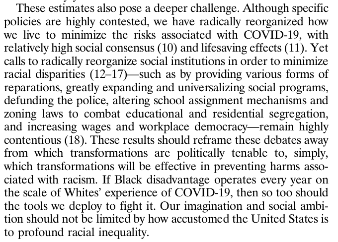 This research shows that racism produces pandemic-scale deaths every single year. So why aren't we just as willing to embrace disruption and reorganization to fight racism? 5/8