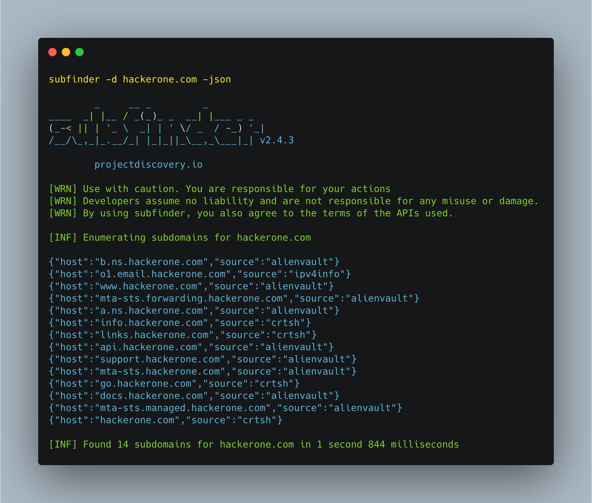 pdiscoveryio's tweet image. #SubFinder 2.4.3 update to display source information of found subdomains in json output by @el_vampinio

Project:- github.com/projectdiscove…

#bugbountytools #hackwithautomation