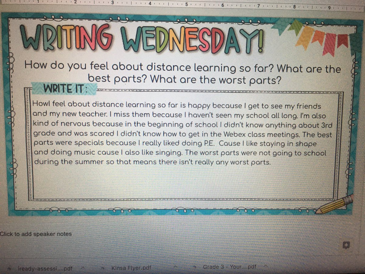 I think this speaks volumes about what our kids are feeling right now and how important community building is in the virtual setting as well as the traditional classroom.  Shout out to the teachers impacting this child. #inspiringinnovation @alhambra_esd