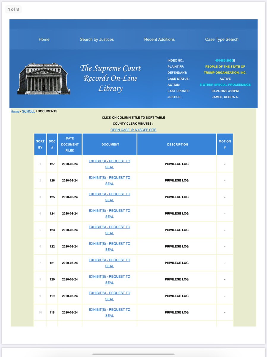 Like I said the NYS Unified Court system uses INDEX numbers as case numbersYou can bring a horse to the (fact) well-of-water but you can NOT force that horse to drink...NYS v Trump  @EricTrump Index # 451685-2020 http://iapps.courts.state.ny.us/iscroll/Documents.jsp?IndexNo=451685-2020